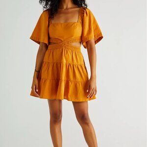 Free People “Cross of Sunlight” Mini Dress – Inca Gold – Size XS (Worn Once) 💛